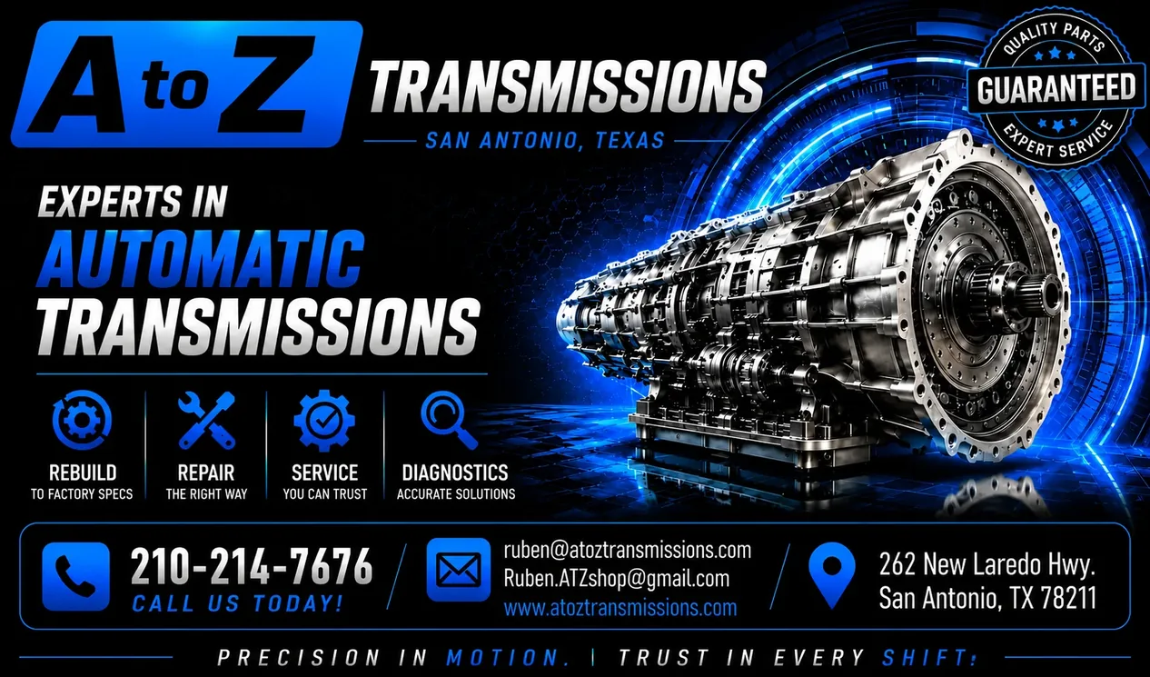 A to Z Transmissions business card – blue design