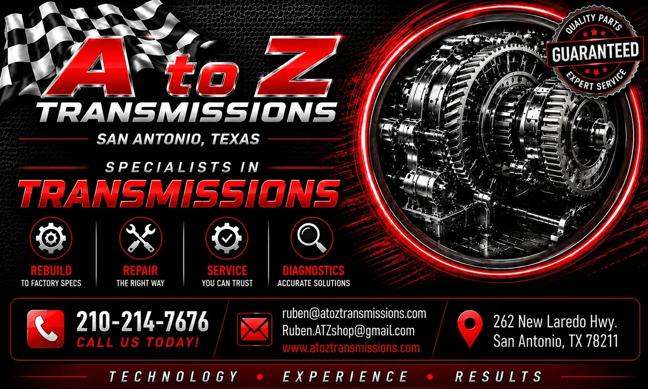 A to Z Transmissions business card – red design
